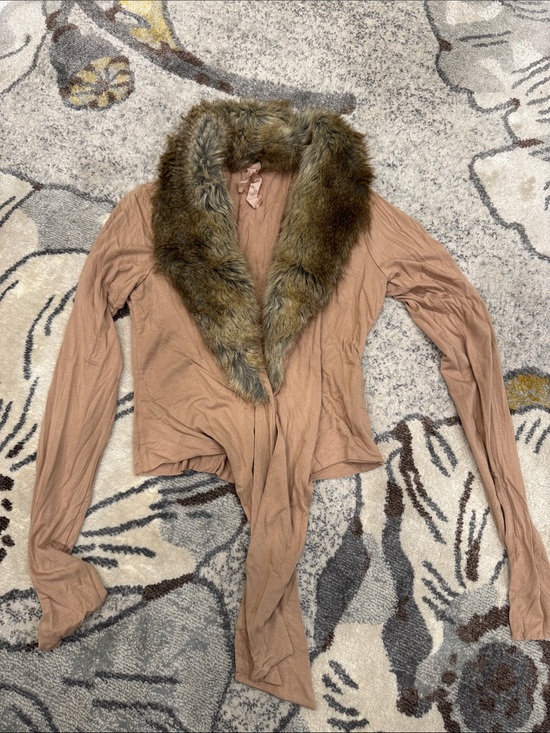 Bailey 44 Tops - Bailey 44 Camel-Tan Draped Teddy Jacket with Faux Fur Collar